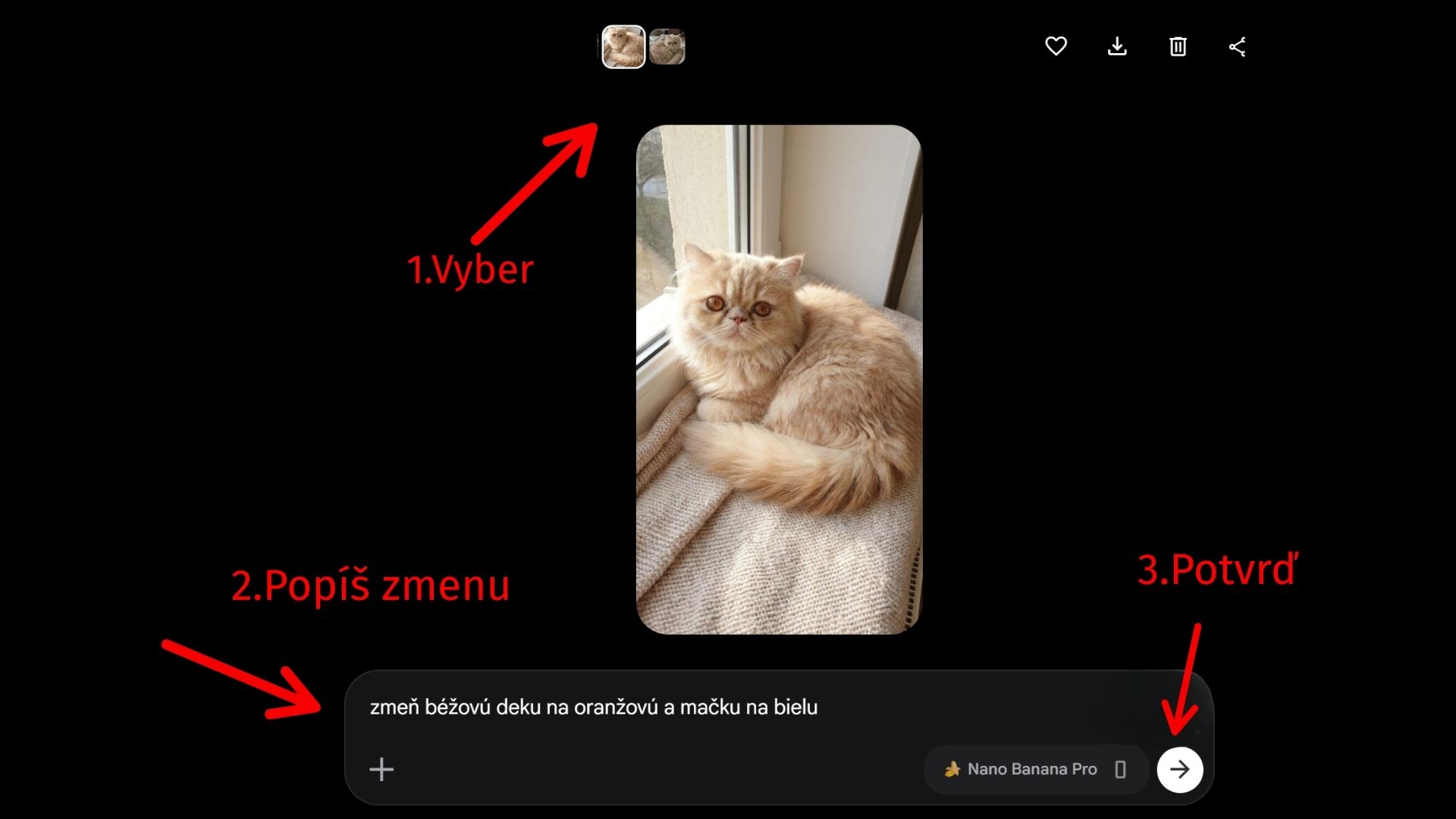 Zadanie úpravy „zmeň béžovú deku na oranžovú“ do prompt boxu vo Flow