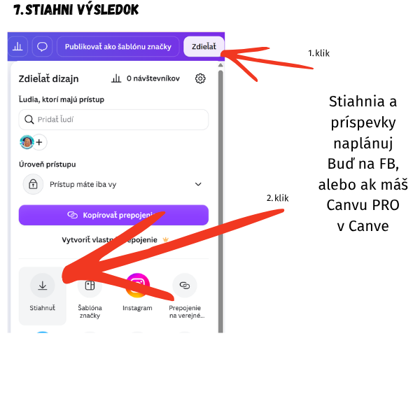 Panel Zdieľať s možnosťou Stiahnuť